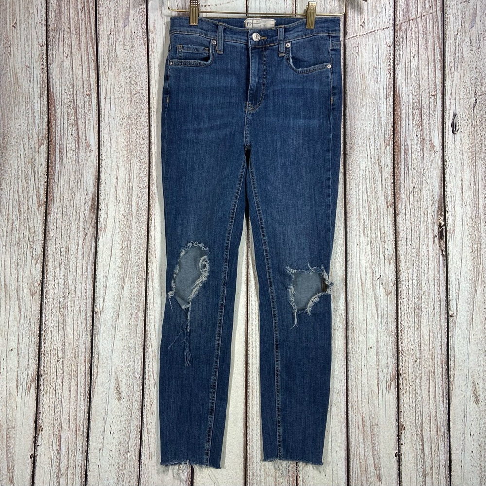 Free People Jeans Womens Size 27 Blue Distressed Raw Hem Mid Rise Denim …